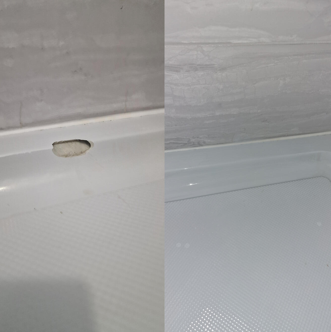 BEFORE AND AFTER PICTURES OF A STONE RESIN SHOWER TRAY CHIP REPAIR BEFORE AND AFTER PICTURES OF A STONE RESIN SHOWER TRAY CHIP REPAIR IN A BIRMINGHAM HOTEL