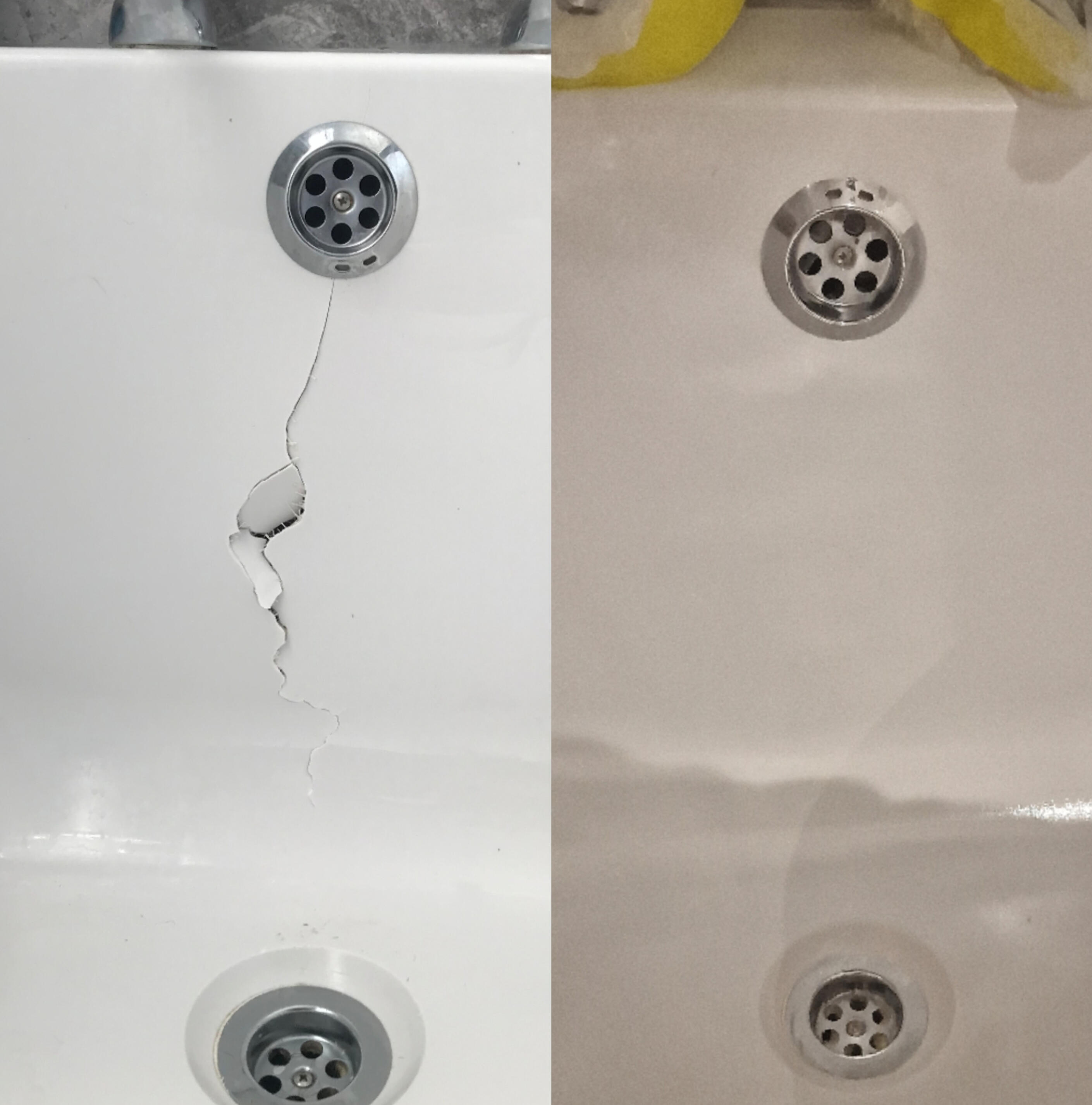 Acrylic Bath Crack Repair Before & After photos of an Acrylic Bath Crack Repair in BIRMINGHAM